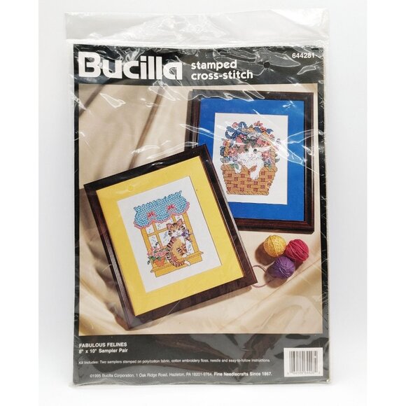 Bucilla Stamped Cross Stitch Kit 644281 Fabulous Felines Vintage 1995 NEW - Picture 1 of 3